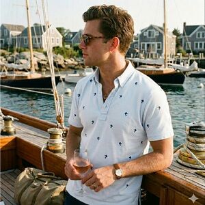 Ralph Lauren Knit Oxford Polo Shirt - Light Blue Marlin Embroidery - XL